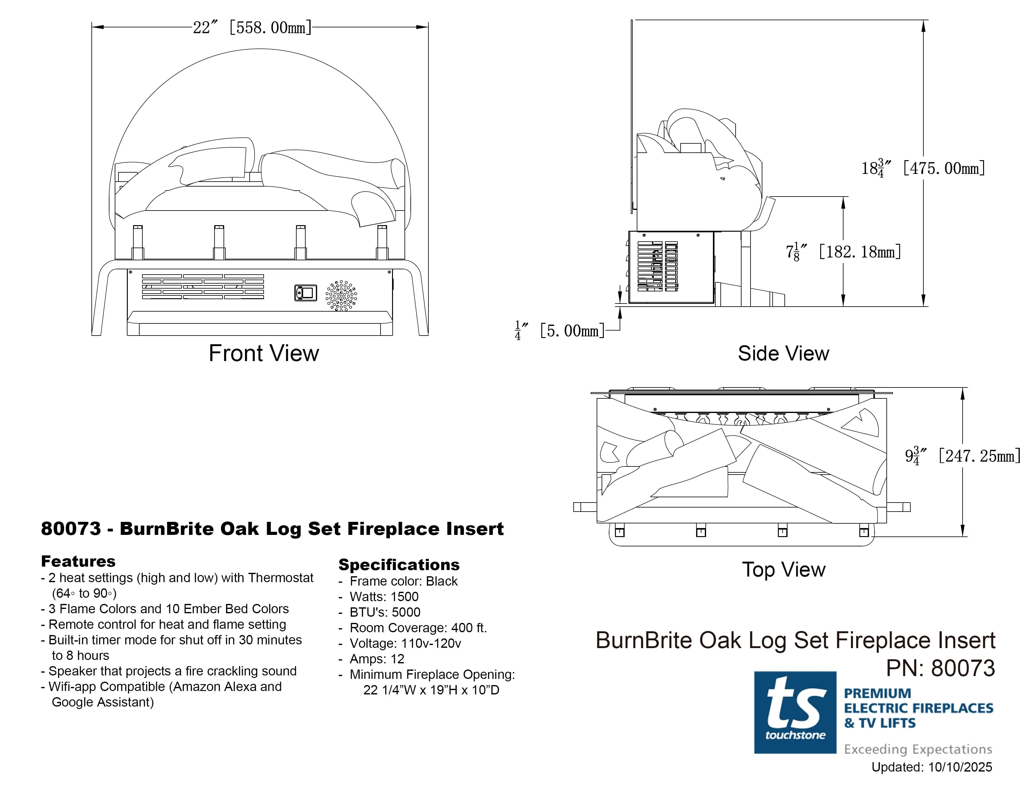 BurnBrite 22 Inch Smart Electric Log Insert