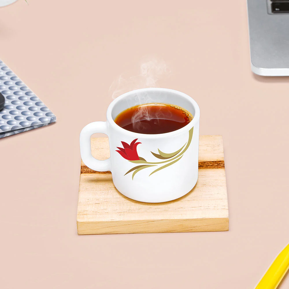 Larah by Borosil Red Lily Mug Set, 180ml x 6