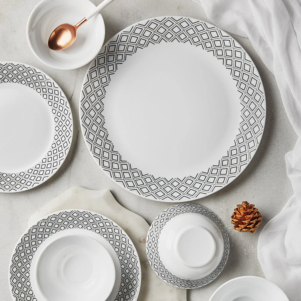 Larah by Borosil Cone Black Grey Dinner Set, 13 pc