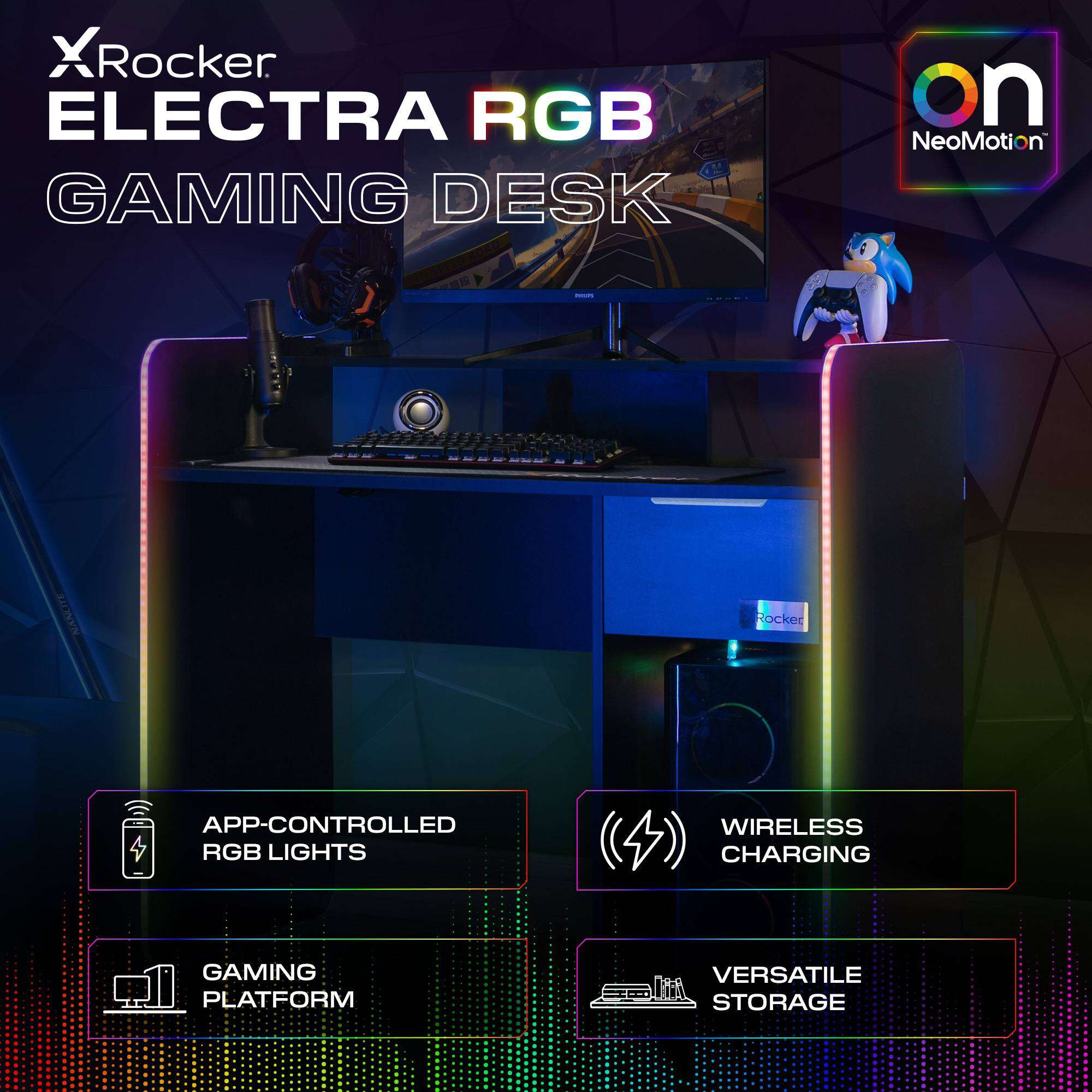 Electra 110cm RGB Gaming Desk with Wireless Charging - Black