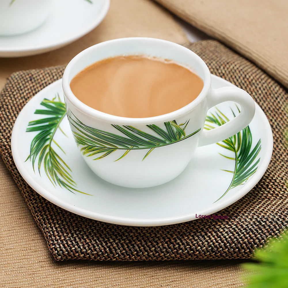 Larah by Borosil Crescent Cup n Saucer Set, 140ml x 8