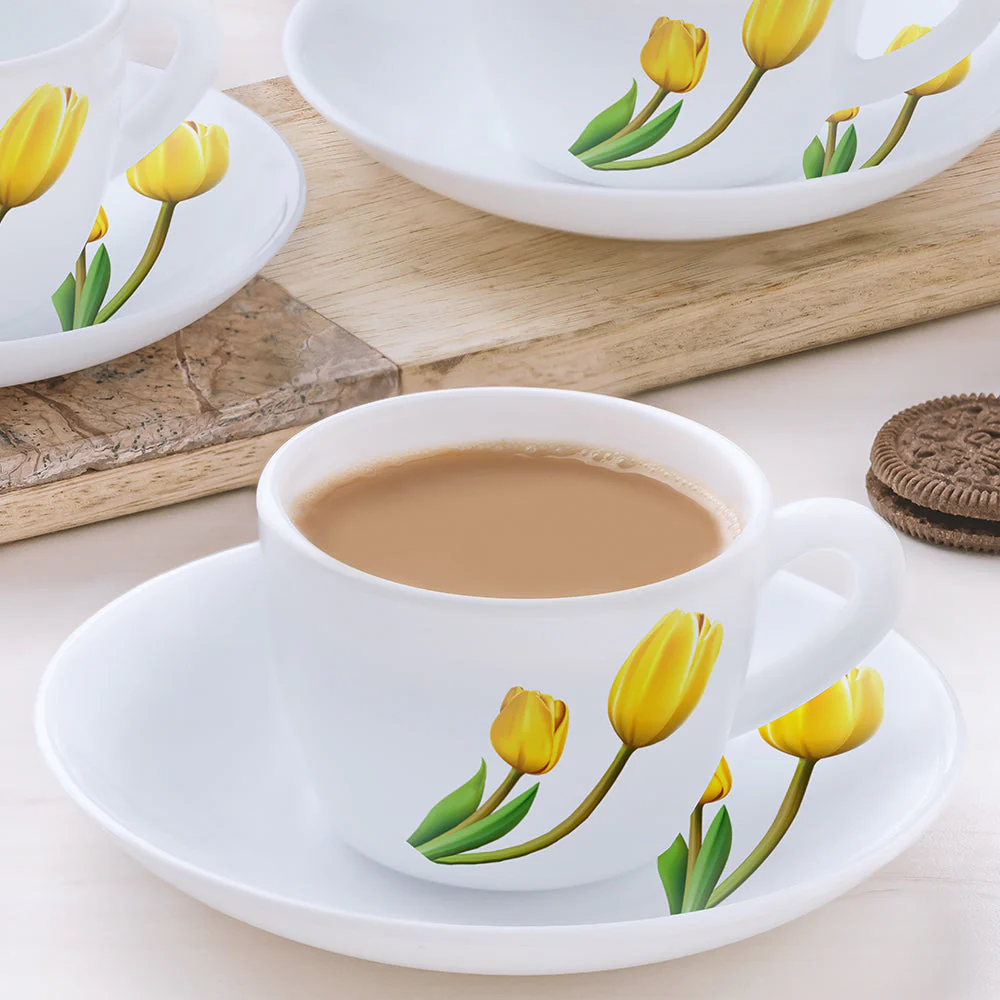 Larah by Borosil Lyana Cup n Saucer Set, 140ml x 8