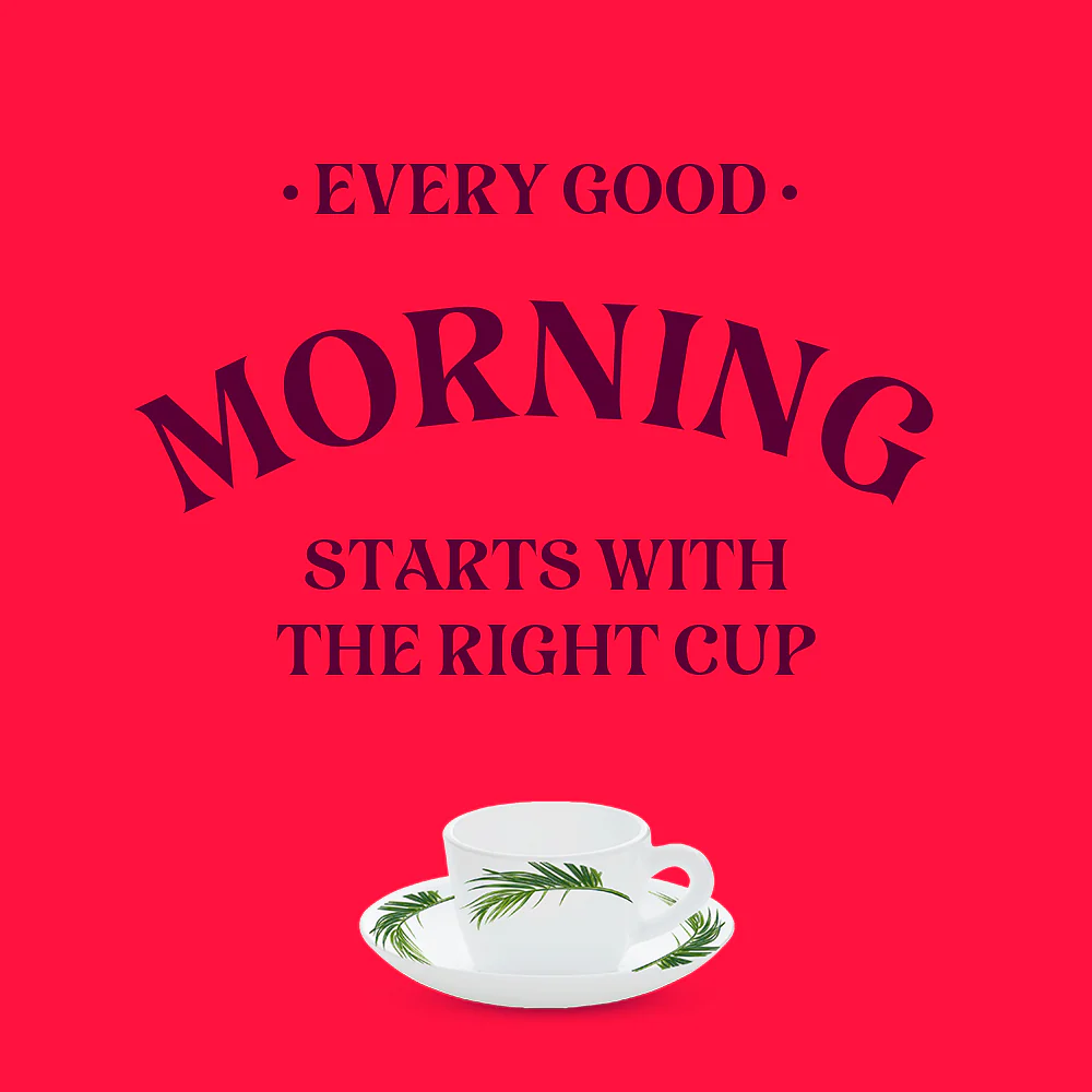 Larah by Borosil Crescent Cup n Saucer Set, 140ml x 12