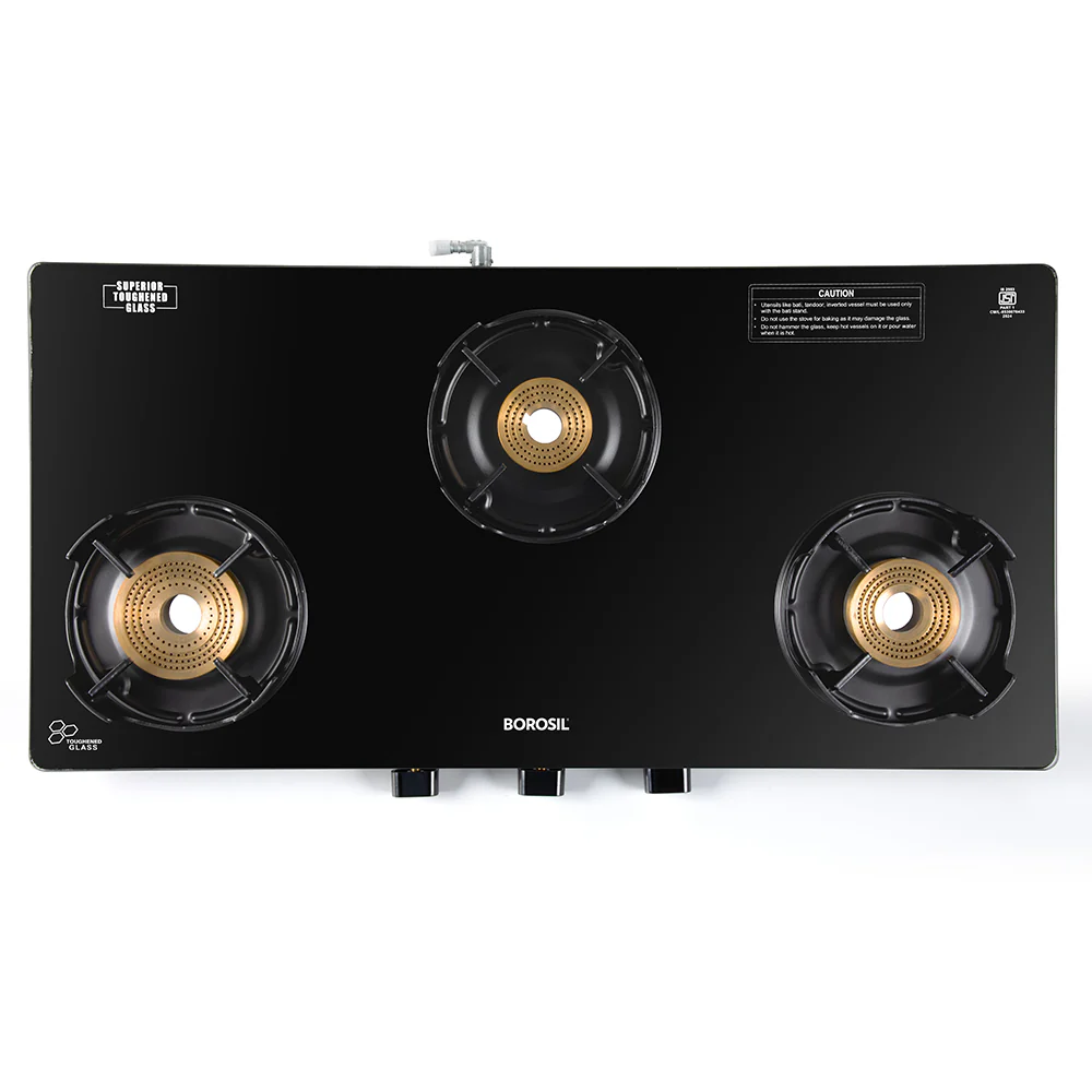 Borosil Flame Star Glass-top Gas Stove, 3 Burners