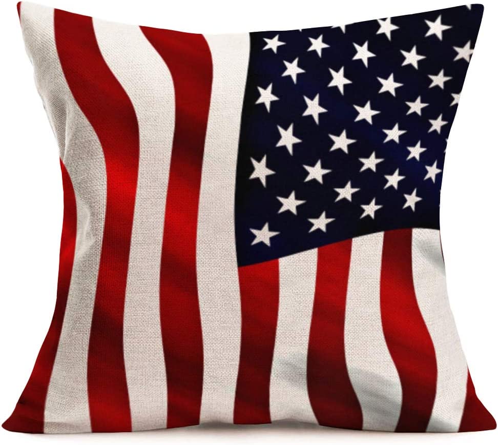 Throw Pillow Covers Patriotic American Flag July 4th Decor Throw Pillow Covers 18 x 18 Inch, 6 Pcs