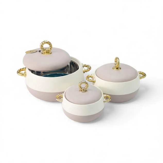 3 Piece Luxury Food Thermo Casserole Set Beige & White