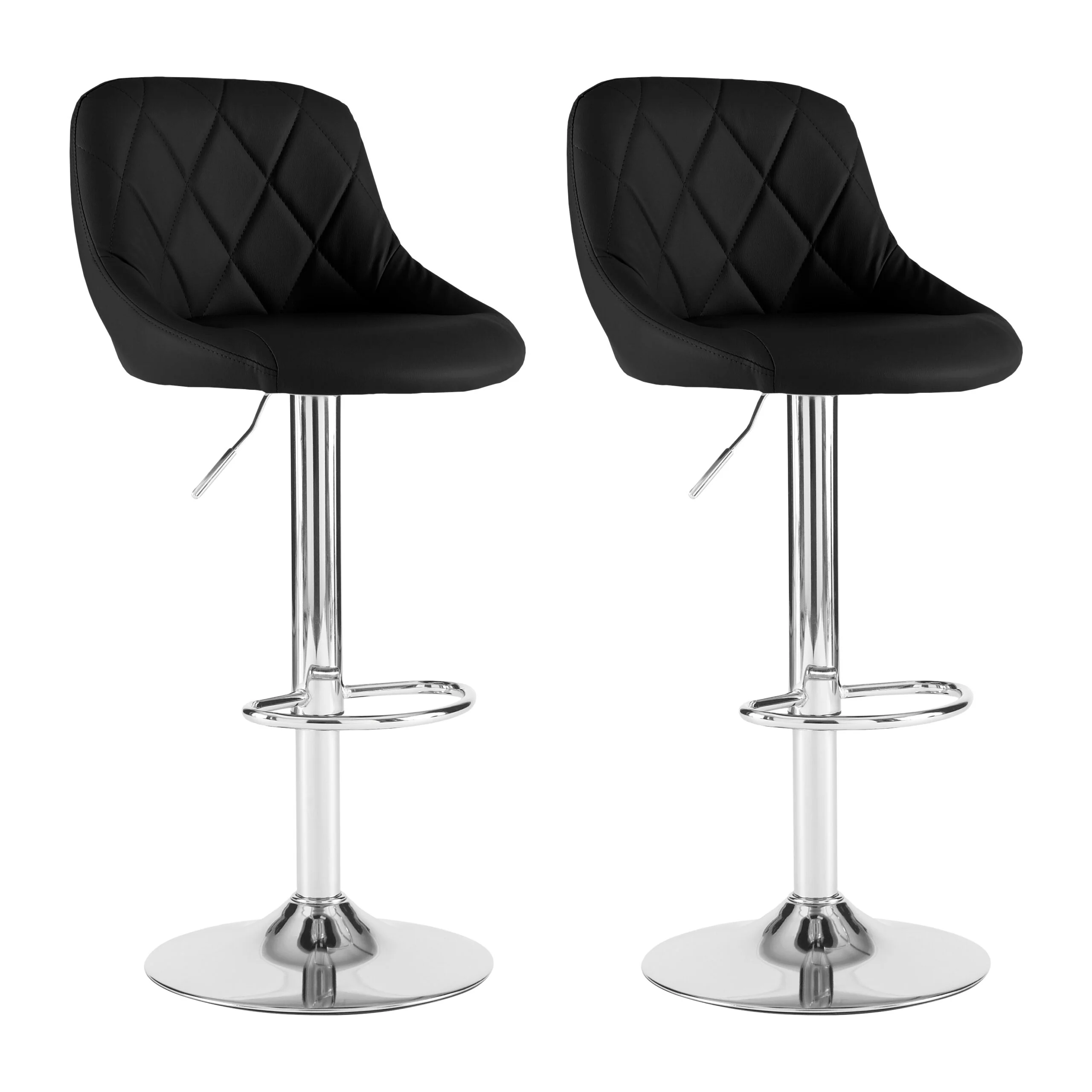 Neo Bar Stool Black Leather & Polished Steel Adjustable Base