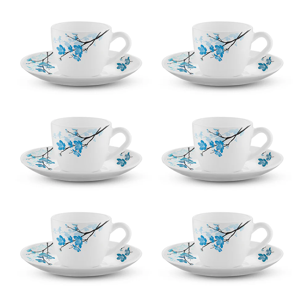 Larah by Borosil Mimosa Cup n Saucer Set, 90ml x 12