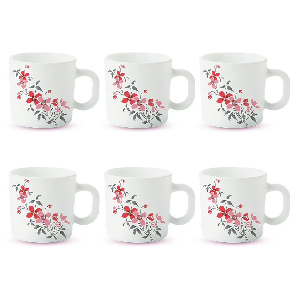 Larah by Borosil Fiore Mug Set, 100ml x 6