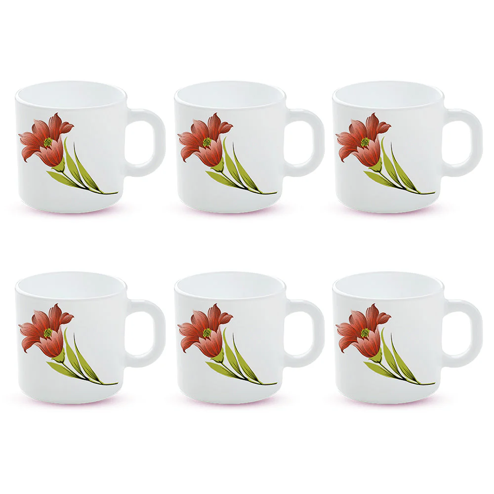 Larah by Borosil Red Iris Mug Set, 240ml x 2