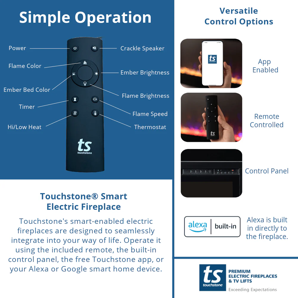 Sideline Elite 42 Inch Recessed Smart Electric Fireplace with Alexa Built-in 80068