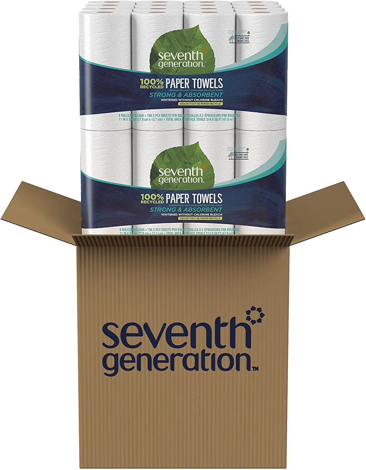 Paper Towels, 100% Recycled Paper, 2-ply, 8 Count, Pack of 4