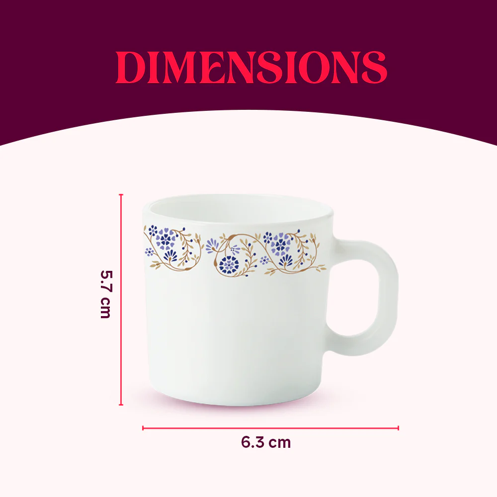 Larah by Borosil Mist Mug Set, 100ml x 6