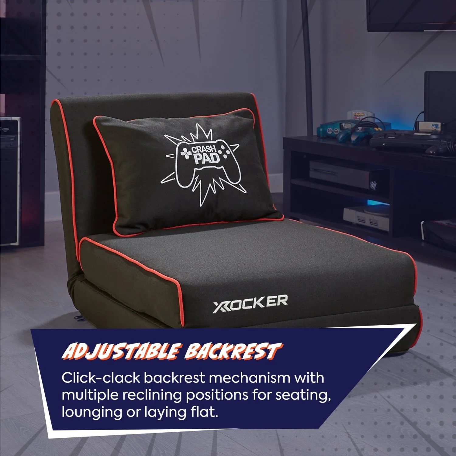 Crash Pad Jr Foldable Z Bed Mattress and Gaming Chair - Black