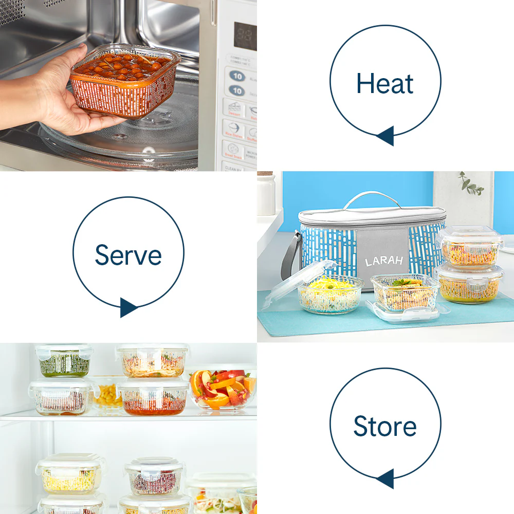 Larah Vogue Glass Lunchbox, 320ml x 2 + 400ml x 2