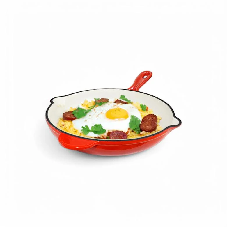 Aqua Enamel Cast Iron Fry Pan Red