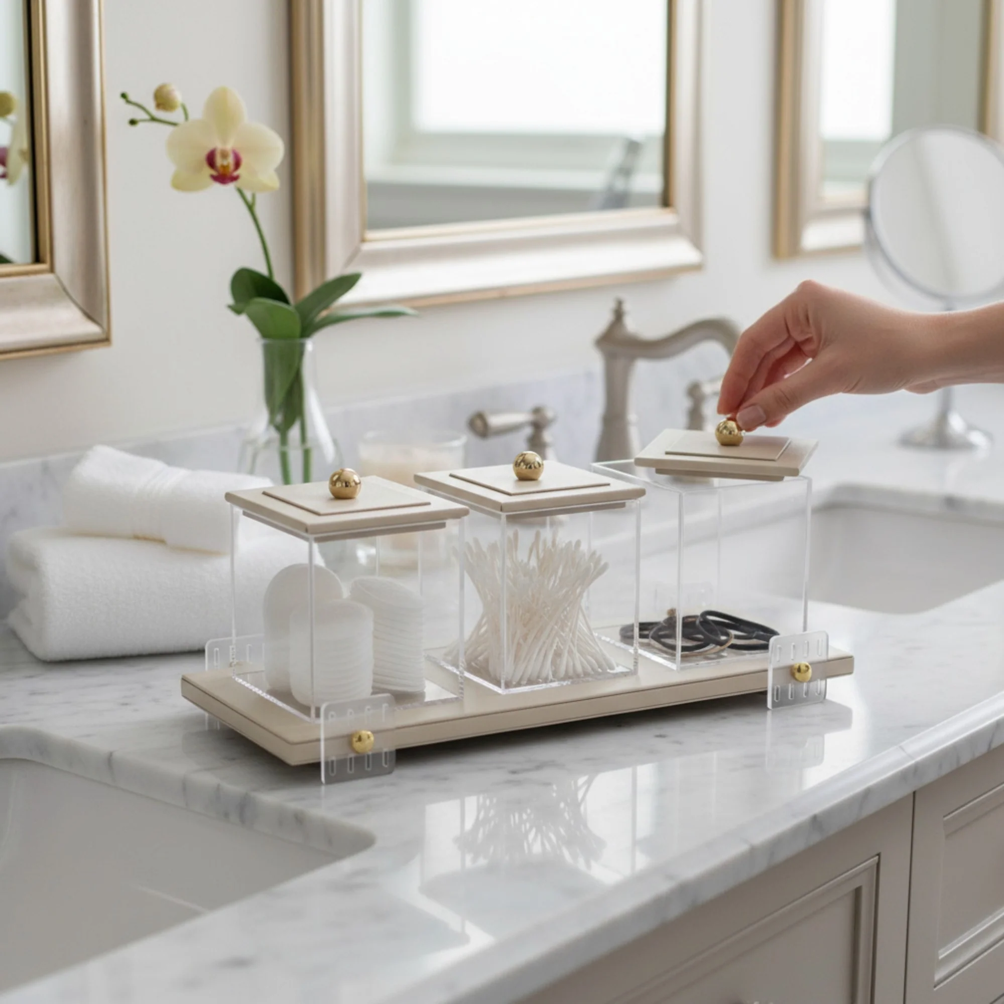 4 Piece Leather Canister Set Cream