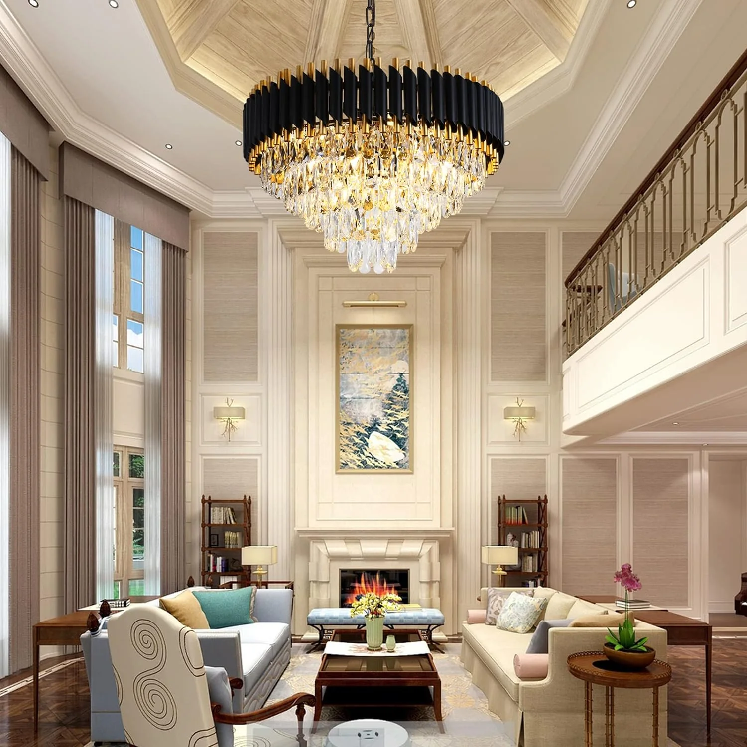 Modern Crystal Chandeliers 5 Tier, Round Crystal Chandeliers Light Fixture 12 Lights