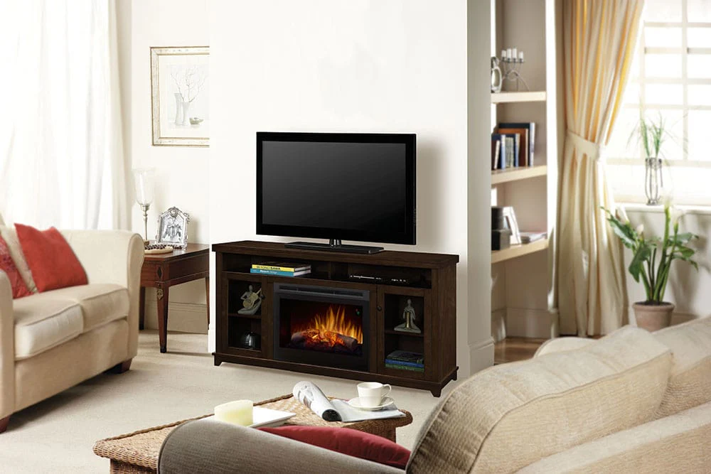 Dupont Electric Fireplace Media Console w/ Logs in Dark Brown
