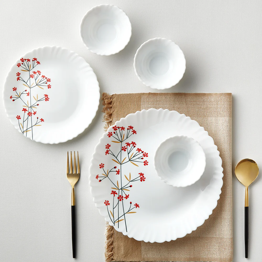 Larah by Borosil Red Bud Dinner Set, 27 pc