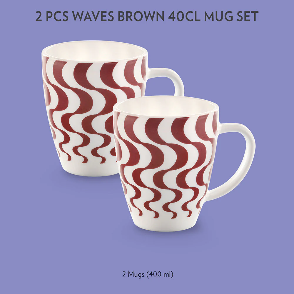 Larah by Borosil Waves Brown Mug Set, 390ml x 2