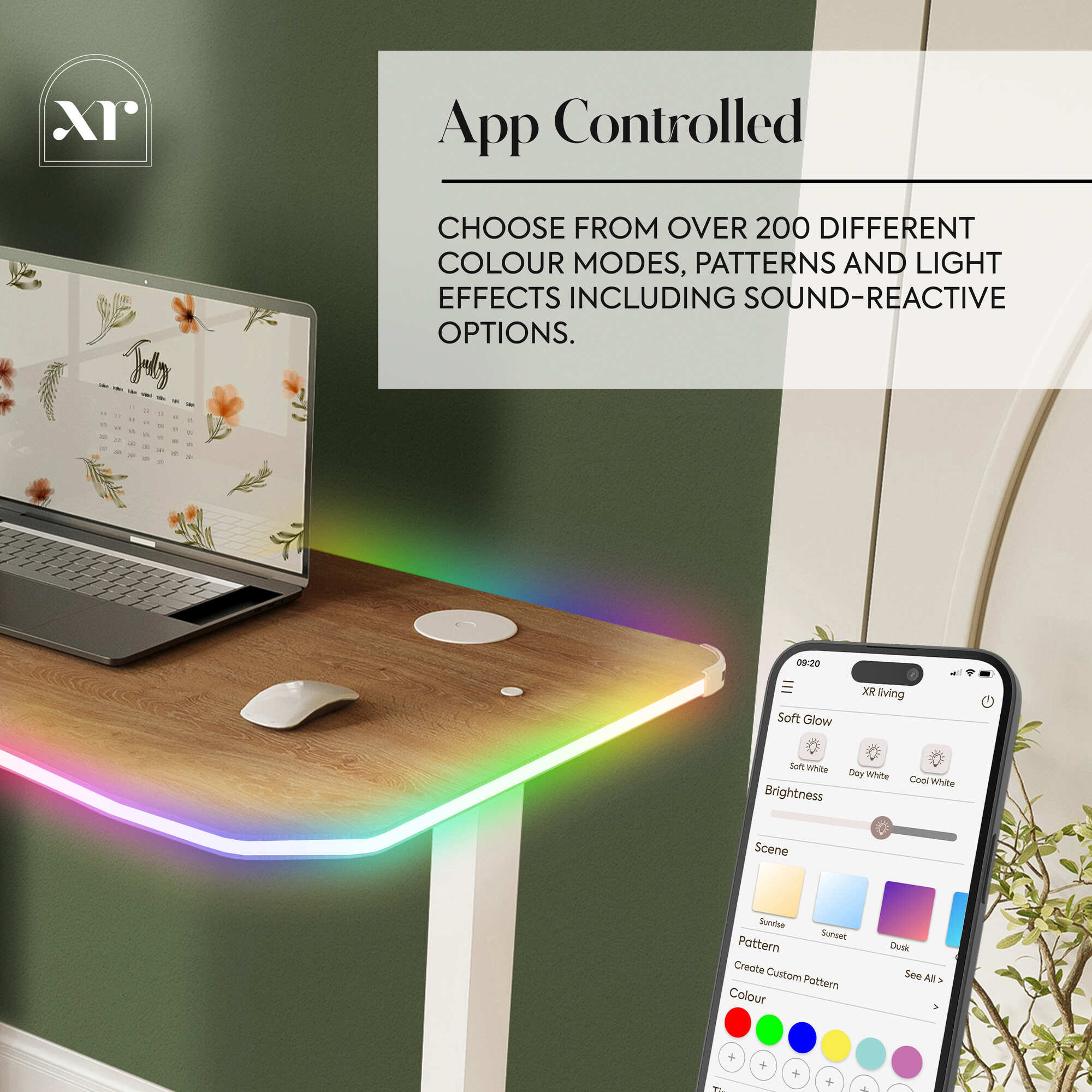 Oka LED Office Desk with Wireless Charging - Oak RGB (2 Sizes)