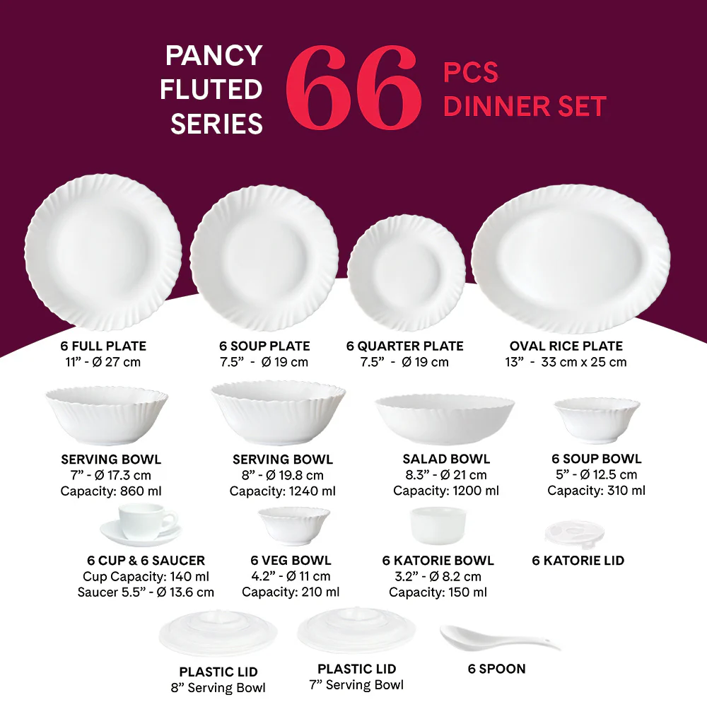 Larah by Borosil Pansy Dinner Set, 66 pc