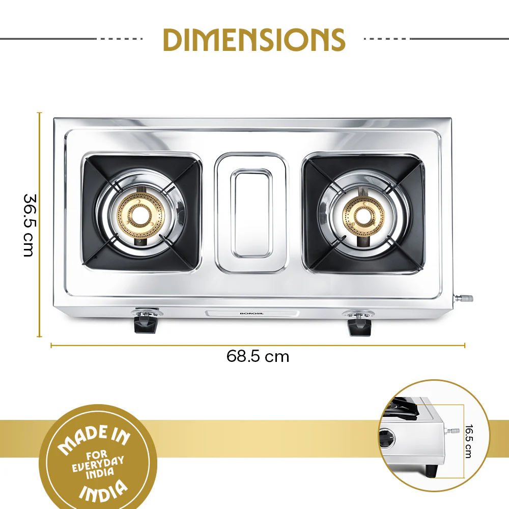 Borosil Smart Flame DLX Stainless Steel Gas Stove, 2 Burners