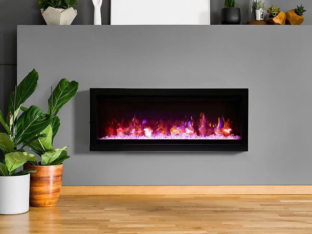 Amantii Symmetry 42-In Basic Built-In Electric Fireplace w/ Black Steel Surround