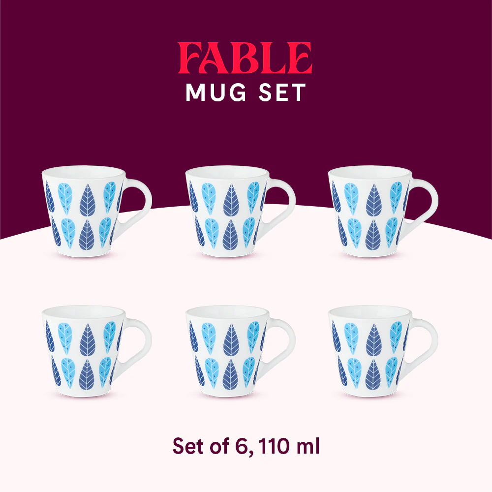 Larah by Borosil Novelty Fable Mug Set, 110ml x 6