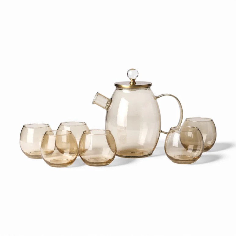 7 Piece Borosilicate Glass Pitcher & Tumbler Set Clear