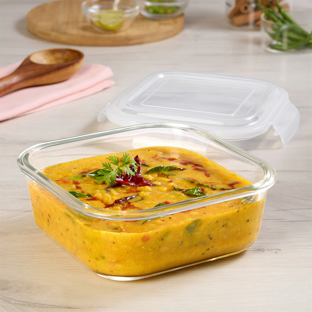 Borosil Tuff-Glass Klip n Store, Square Container
