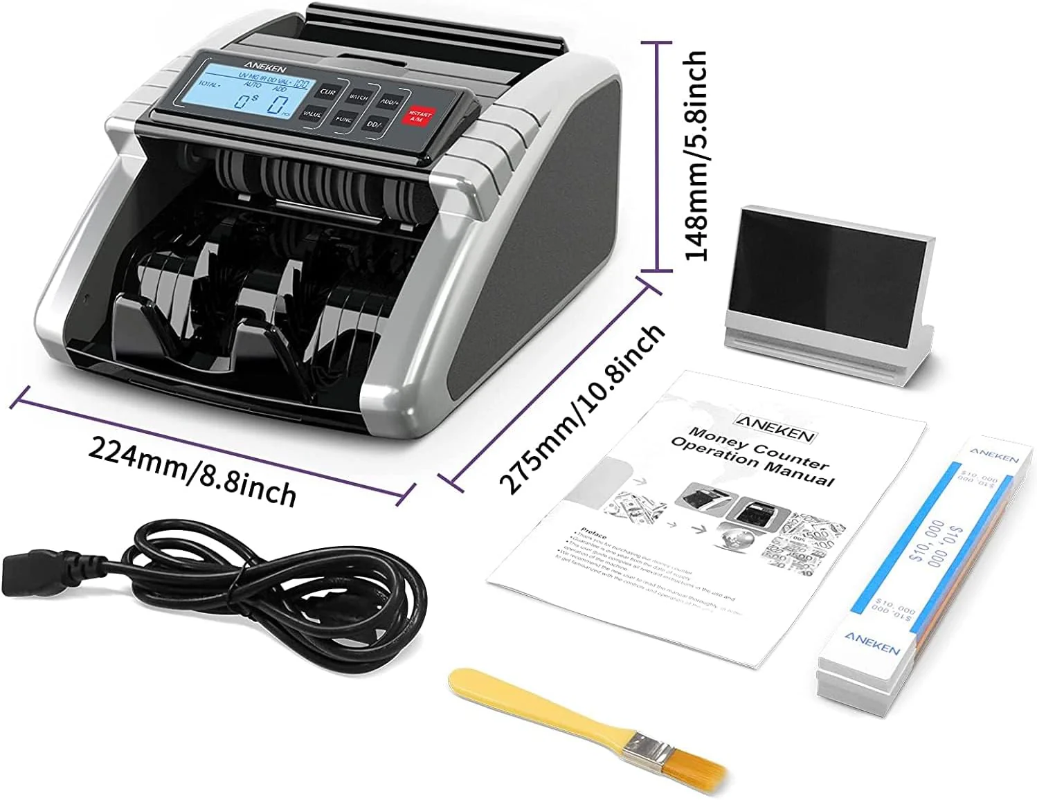 Money Counter Machine with Value Count, Dollar, Counterfeit Detection Bill Counter with LCD Display