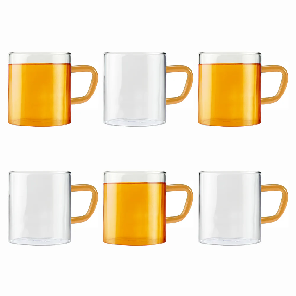 Borosil Yellow Vision Classic Mug Set, 190ml x 6