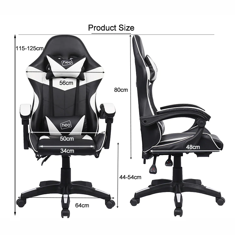Neo Gaming Chair White & Black PU Leather with Footrest