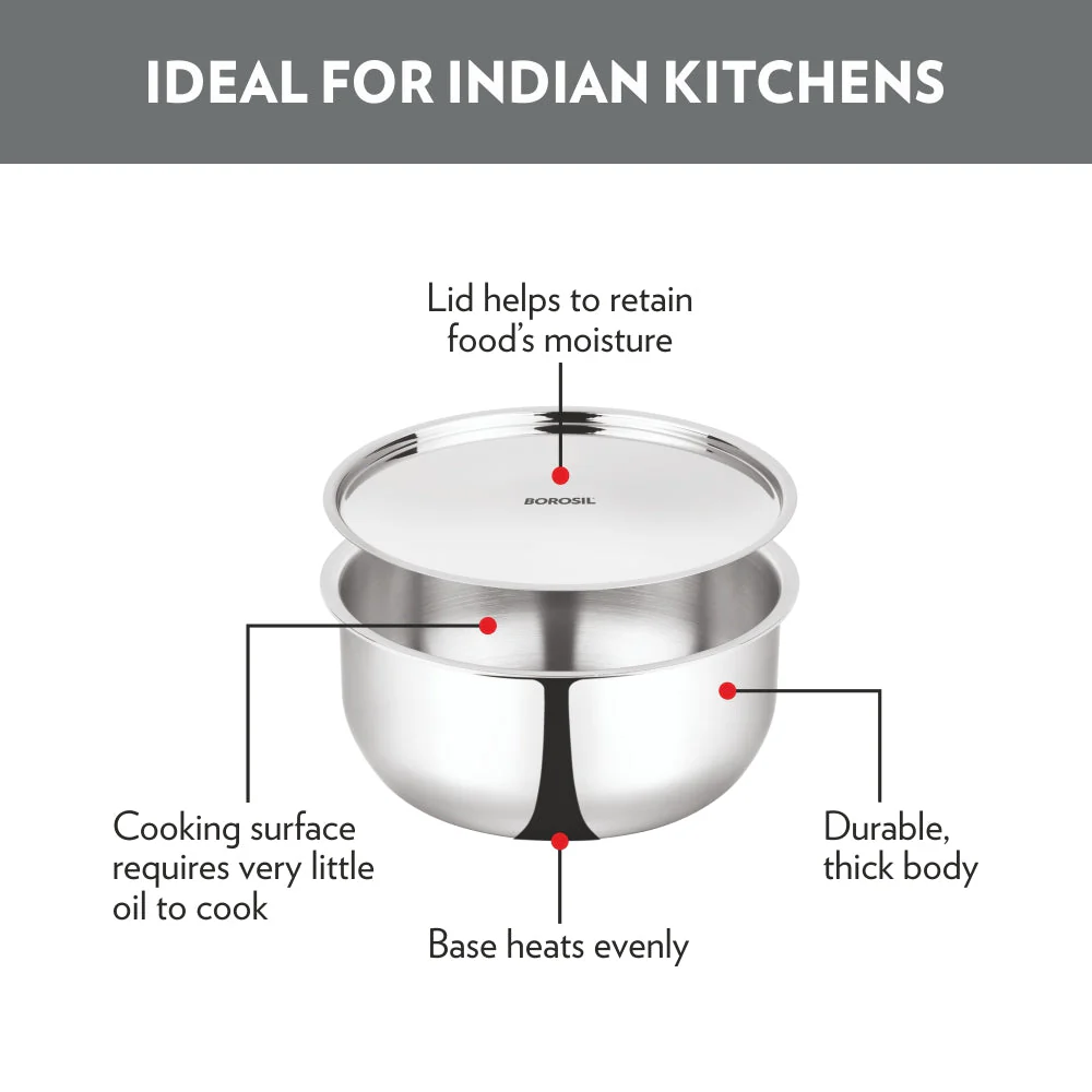 Borosil Cookfresh SS Triply Tope w Lid, 1.2L