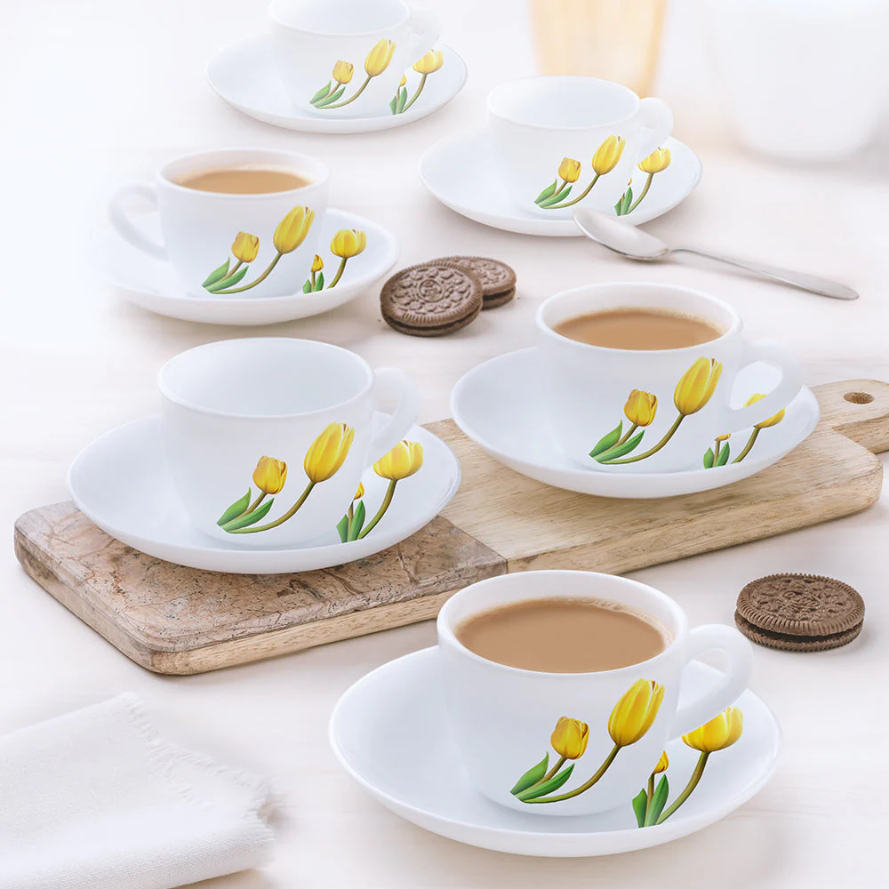 Larah by Borosil Lyana Cup n Saucer Set, 140ml x 8