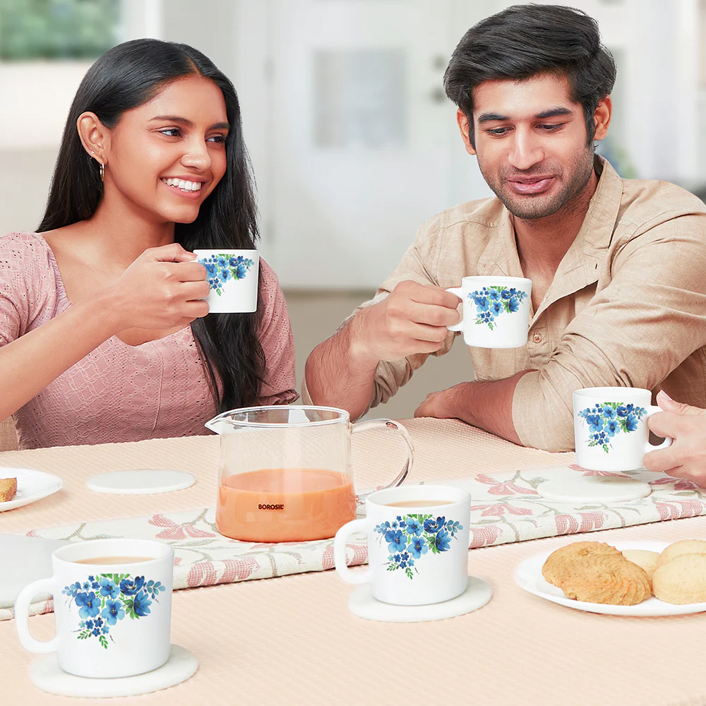 Larah by Borosil Pansy Mug Set, 180ml x 6