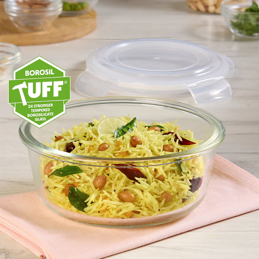 Borosil Tuff-Glass Klip n Store, Round Container