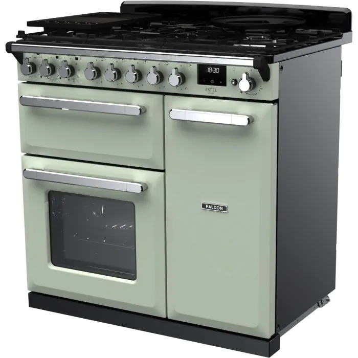 Rangemaster Estel Deluxe 90cm Dual Fuel Range Cooker | Mint/Chrome | ESDL90DFPMNT/CM1