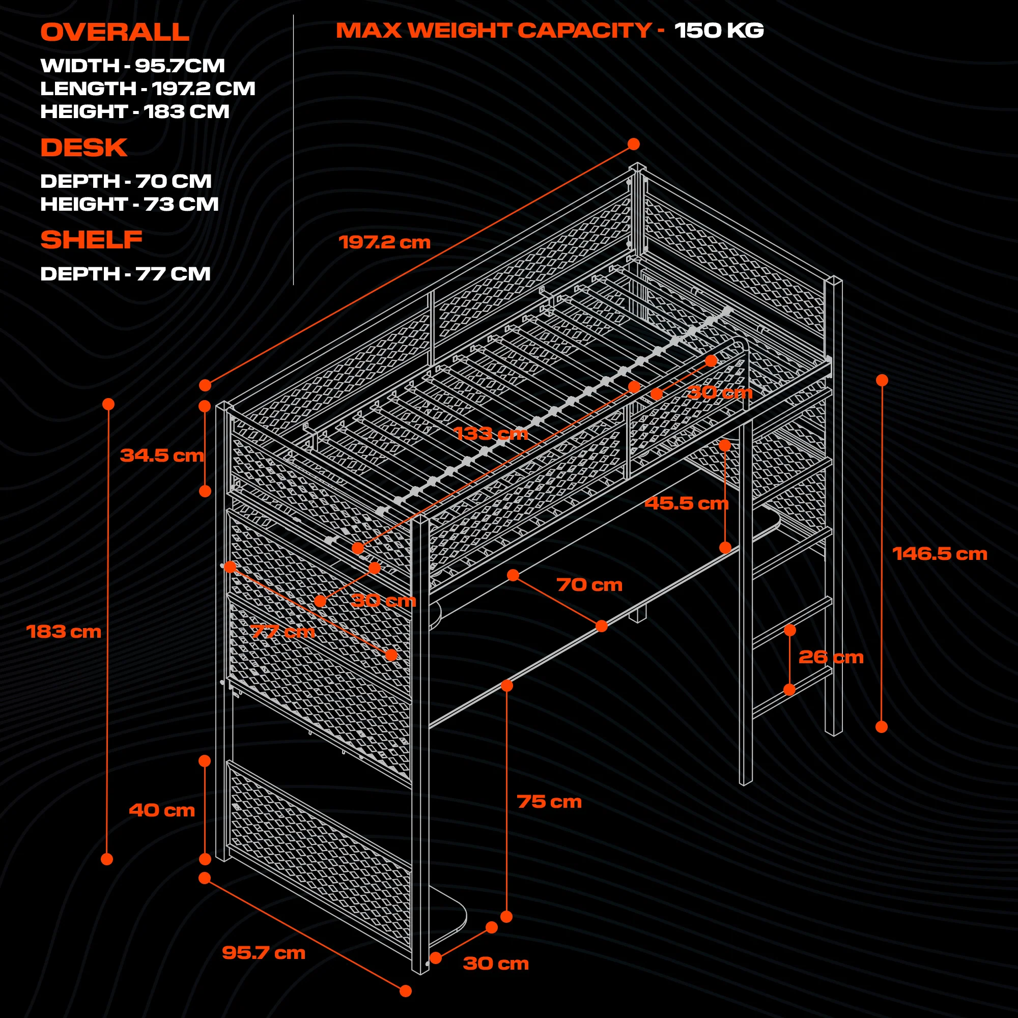 Battlebunk RGB LED High Sleeper Gaming Bunk Bed with Desk - Black