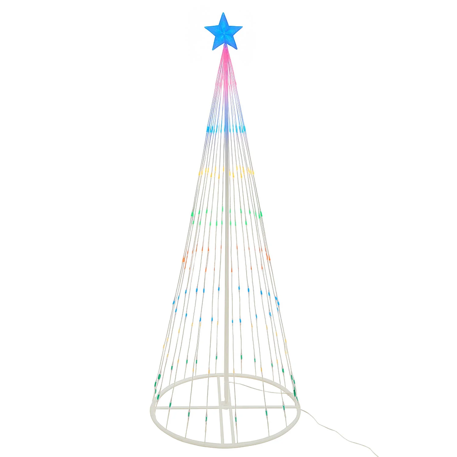 Neo 6ft White Waterfall LED Outdoor Christmas Tree Light Cascading Star Tree with 5m Lead Multi Function Modes Garden & Patio