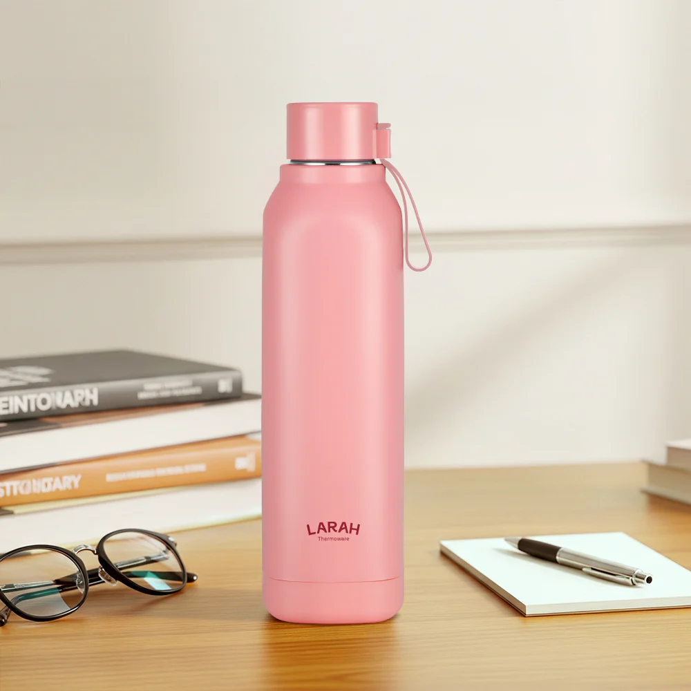 Larah Cube Square PU Thermoware Bottle, 700 ml, Pink
