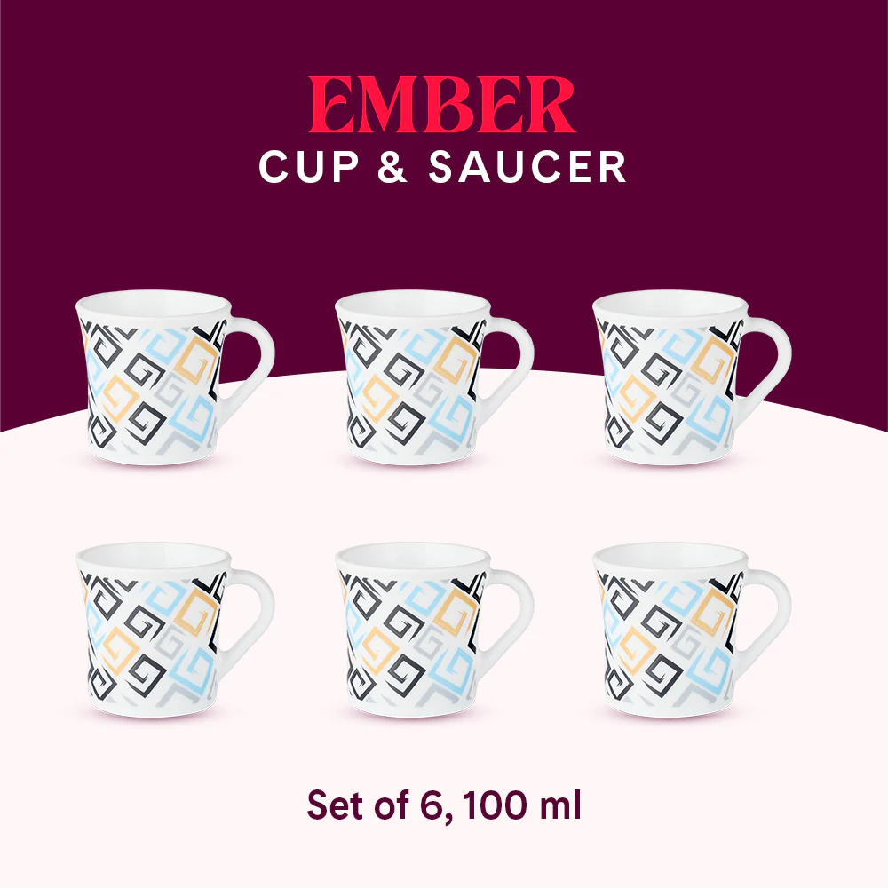 Larah by Borosil Crysta Ember Mug Set, 100ml x 6