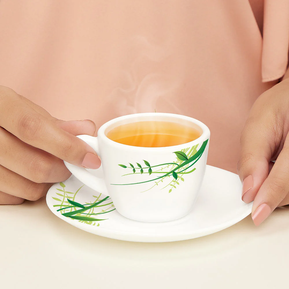 Larah by Borosil Green Herbs Cup n Saucer Set, 140ml x 8