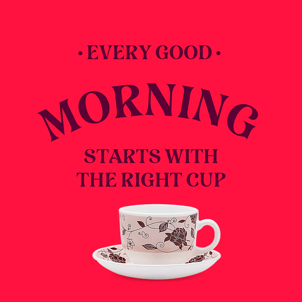 Larah by Borosil Rosa Brown Cup n Saucer Set, 220ml x 12