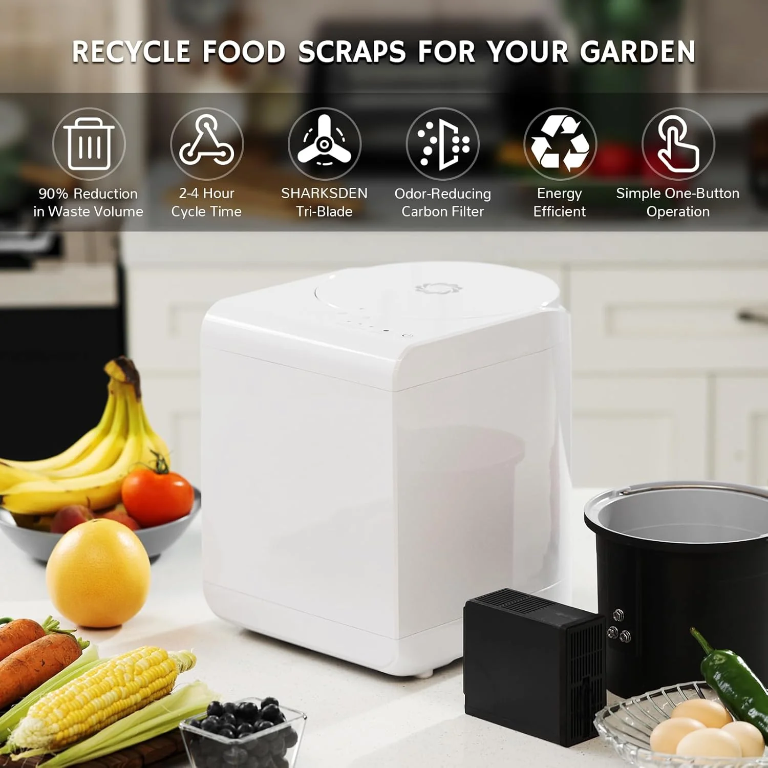Electric Kitchen Composter, 2.5L Capacity, Turn Food Waste and Scraps into Dry Compost