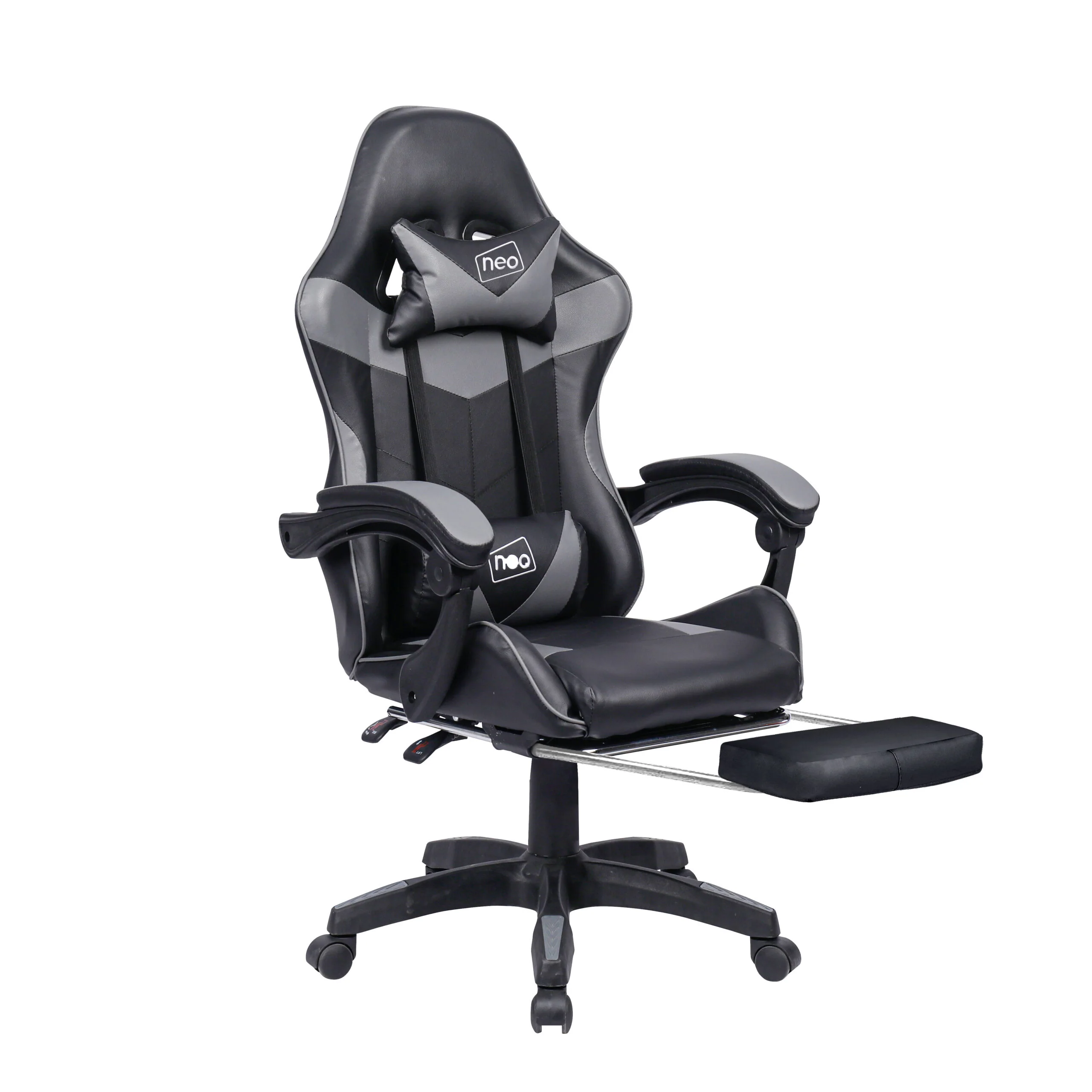 Neo Gaming Chair Grey & Black PU Leather with Footrest