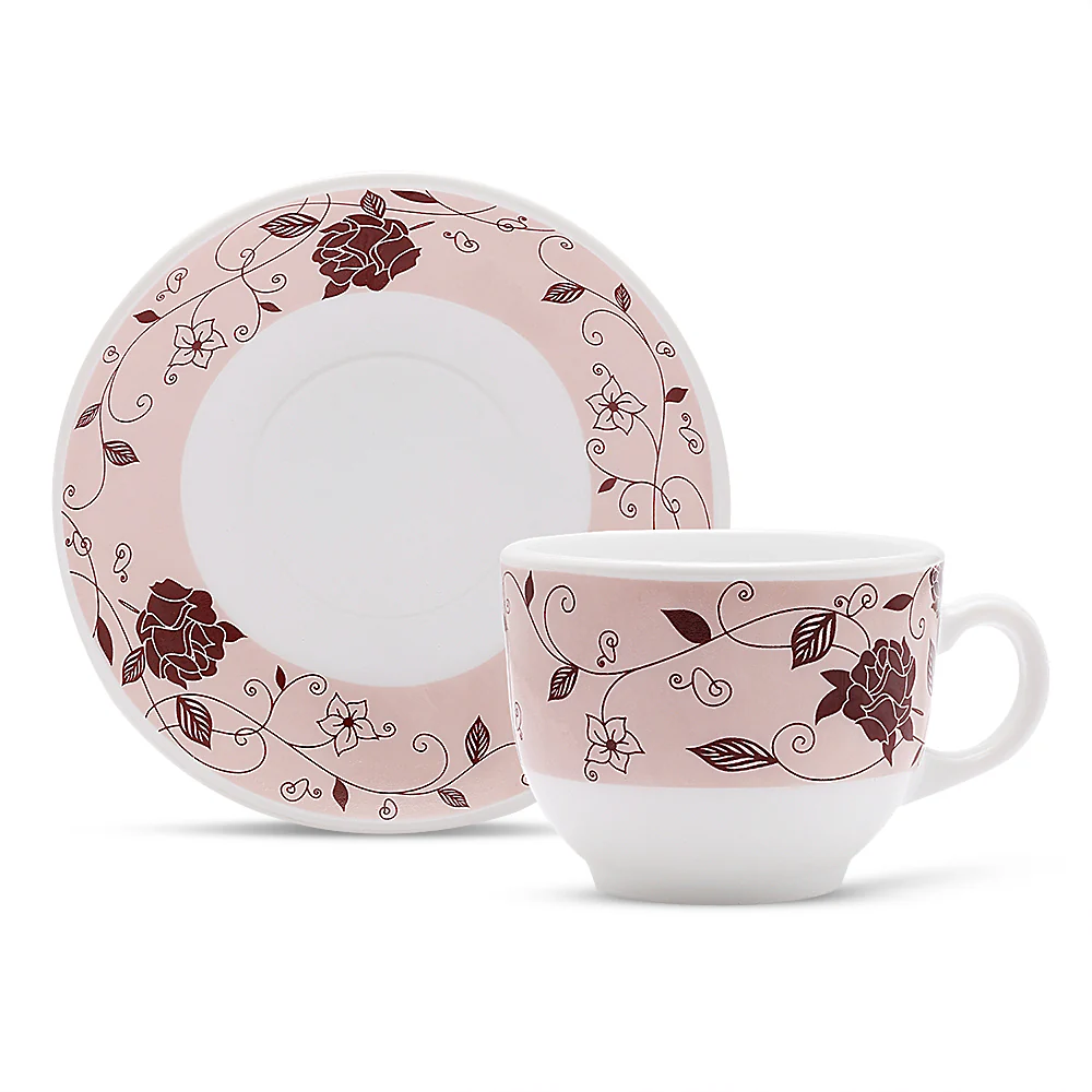 Larah by Borosil Rosa Brown Cup n Saucer Set, 220ml x 12