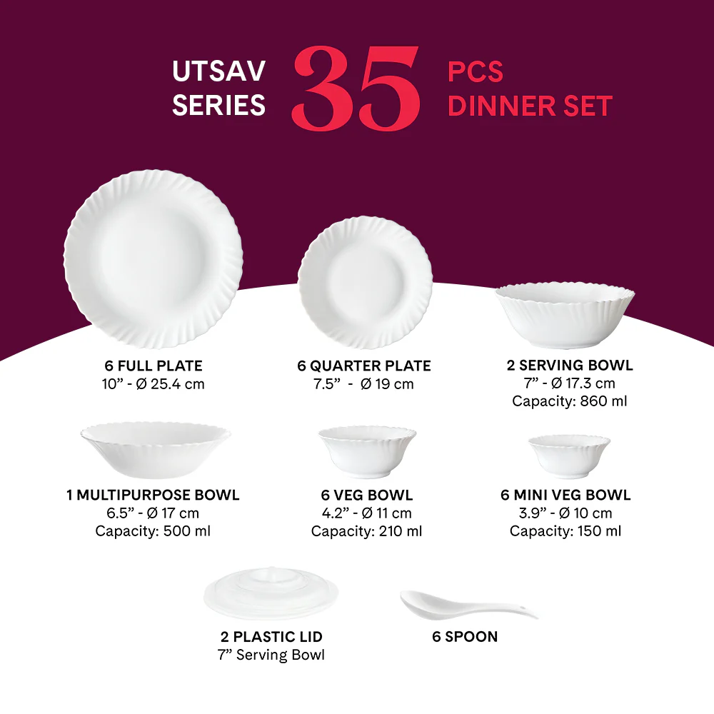 Larah by Borosil, Swirl Dinner Set, 35 pc